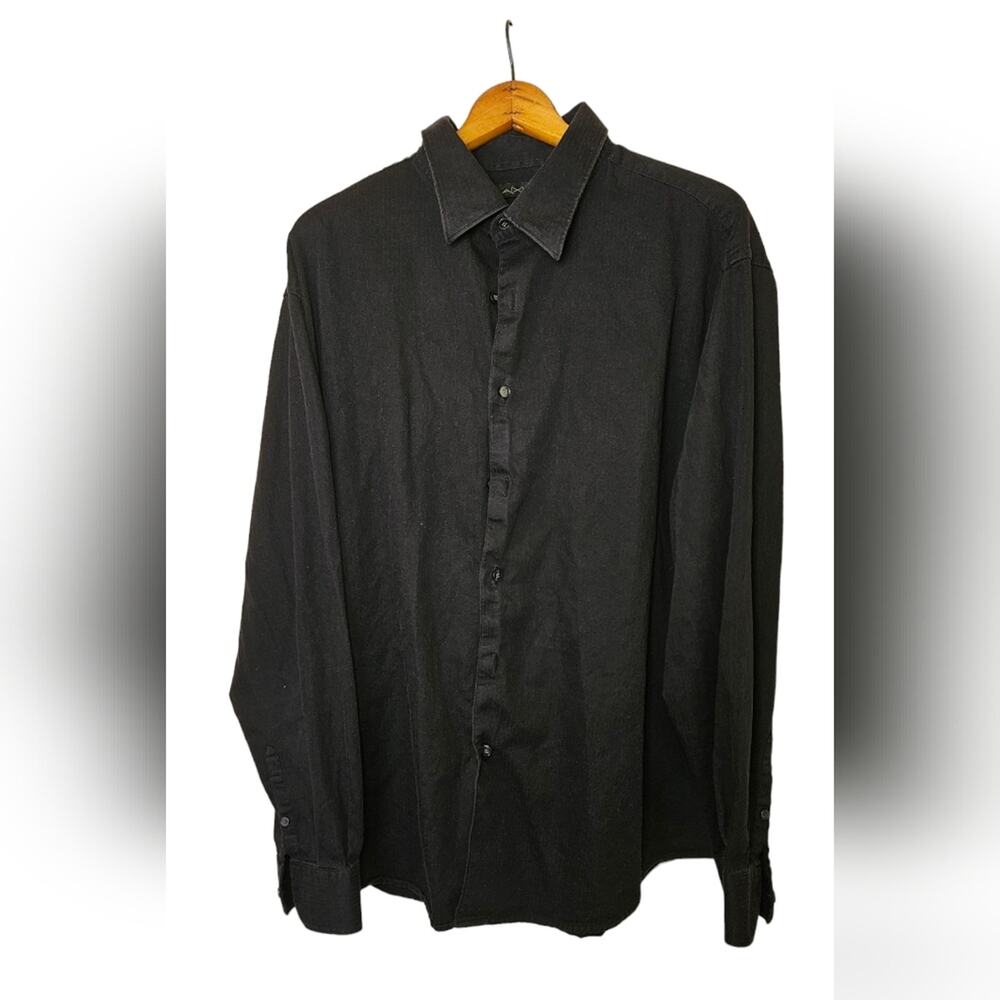 Axist 2XL men's satin black striped long sleeved dress shirt, button-down